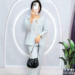 Đồ bộ caro mango quần dài áo tay dài bẻ có nơ - DBO4525