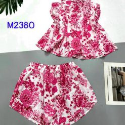 Đồ bộ vải mango quần đùi áo dây thắt nơ nhiều hoạ tiết - DBO4527