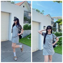 đồ bộ áo thun chất váy in hình nhiều nơ nhỏ - DBO4528