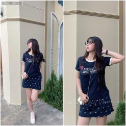 đồ bộ áo thun chất váy in hình nhiều nơ nhỏ - DBO4528