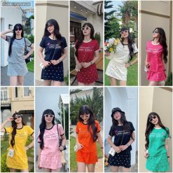 đồ bộ áo thun chất váy in hình nhiều nơ nhỏ - DBO4528