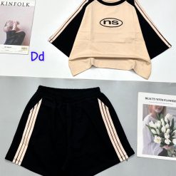 Đồ bộ quần đùi 3 dây sọc áo tay ngắn áo thêu chữ ns - DBO4529