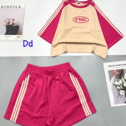Đồ bộ quần đùi 3 dây sọc áo tay ngắn áo thêu chữ ns - DBO4529