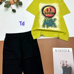 Đồ bộ thun cotton quần lửng áo tay ngắn in hình mặt cười - DBO4530