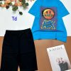 Đồ bộ thun cotton quần lửng áo tay ngắn in hình mặt cười - DBO4530