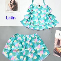 Đồ bộ quần đùi latin áo dây hai tầng in hình dể thương - DBO4532