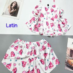 Đồ bộ quần đùi latin áo dây hai tầng in hình dể thương - DBO4532
