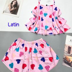 Đồ bộ quần đùi latin áo dây hai tầng in hình dể thương - DBO4532