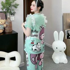 Đồ bộ quần dài áo tay ngắn bèo cổ voan ống quần voan in nhiều hình - DBO4534