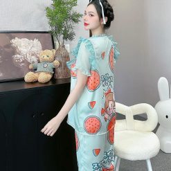 Đồ bộ quần dài áo tay ngắn bèo cổ voan ống quần voan in nhiều hình - DBO4534