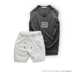 Set Bộ Nam Áo Ba Lỗ In Chữ Make Quần Short Thun Thêu Chữ Boston - SBN114