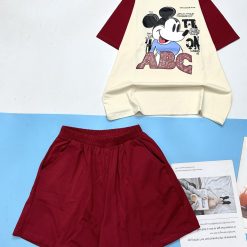 Đồ bộ thun nữ quần đùi áo in hình chuột mickey chữ ABC - DBO4541