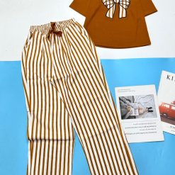 Đồ bộ quần dài kẻ sọc áo tay ngắn in hình nơ to - DBO4542