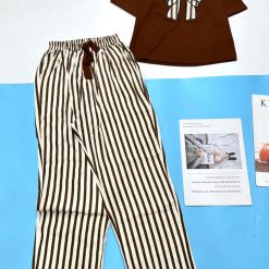 Đồ bộ quần dài kẻ sọc áo tay ngắn in hình nơ to - DBO4542