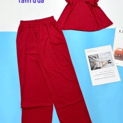 Đồ bộ quần dài áo bản dây có bông hông xếp - DBO4544