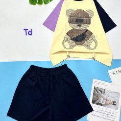 Đồ bộ thun nữ quần đùi áo in hình gấu - DBO4548