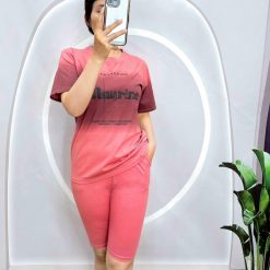 Đồ bộ quần lửng áo tay ngắn loang 2 màu in chữ maurine - DBO4549