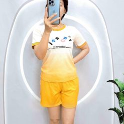 Đồ bộ thun nữ quần đùi áo loang 2 màu in chữ miss ou - DBO4552