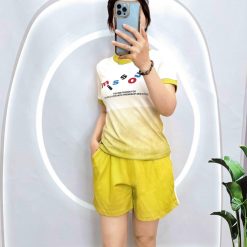 Đồ bộ thun nữ quần đùi áo loang 2 màu in chữ miss ou - DBO4552