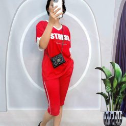Đồ bộ quần lửng áo tay ngắn cổ v in chữ stress - DBO4554