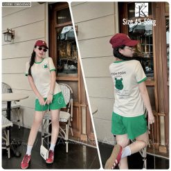 Đồ bộ quần đùi áo tay ngắn in hình gấu pooh trên áo quần - DBO4560