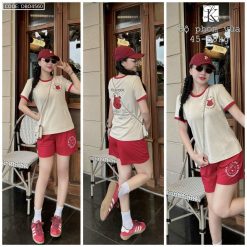 Đồ bộ quần đùi áo tay ngắn in hình gấu pooh trên áo quần - DBO4560