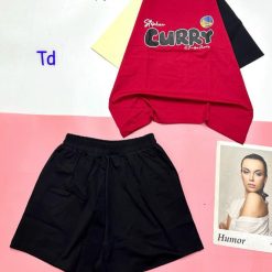 Đồ bộ quần đùi áo tay ngắn in chữ CURRY quần cùng màu tay áo phải - DBO4561