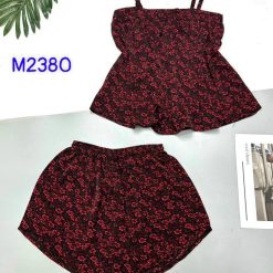 Đồ bộ mango quần đùi áo hai dây có nơ thắt nhỏ hoạ tiết hoa - DBO4564