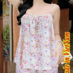 Đồ bộ mango quần đùi áo hai dây có nơ thắt nhỏ hoạ tiết hoa - DBO4564