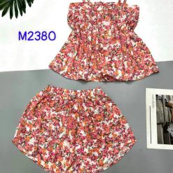 Đồ bộ mango quần đùi áo hai dây có nơ thắt nhỏ hoạ tiết hoa - DBO4564