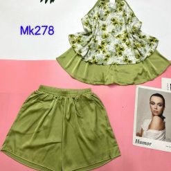 Đồ bộ mango quần đùi trơn áo yếm 2 dây cột sau 2 lớp - DBO4565