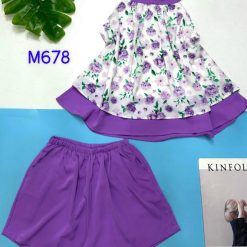 Đồ bộ mango siêu mát quần đùi trơn yếm cổ tròn 2 tầng - DBO4567