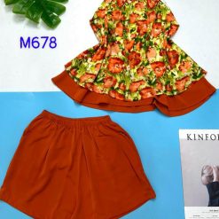Đồ bộ mango siêu mát quần đùi trơn yếm cổ tròn 2 tầng - DBO4567