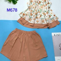 Đồ bộ mango siêu mát quần đùi trơn yếm cổ tròn 2 tầng - DBO4567