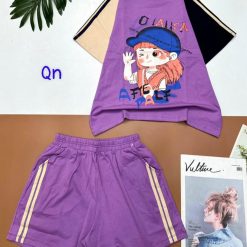 Đồ bộ thun nữ quần đùi áo in hình bé gái đội mũ - DBO4572