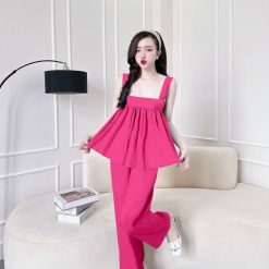 Đồ bộ latin trơn siêu mát quần dài áo hai dây bản - DBO4576