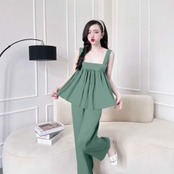 Đồ bộ latin trơn siêu mát quần dài áo hai dây bản - DBO4576
