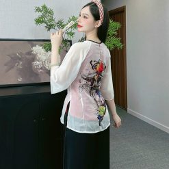 Đồ bộ quần dài áo tay lỡ in hình nhiều hoa sen khác nhau - DBO4577