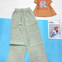 Đồ bộ mặc nhà quần dài caro áo ba lỗ in chữ R - DBO4578