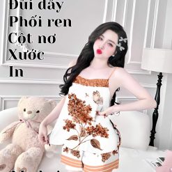 đồ bộ đùi dây hối ren cột nơ xước in - DBO4580