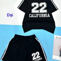 Đồ bộ thun nữ quần đùi 2 sọc in số 22 - DBO4582