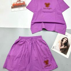 Đồ bộ thun nữ quần đùi áo tay ngắn in hình gấu nhỏ - DBO4586