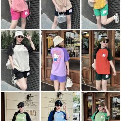 Đồ bộ thun cotton quần đùi áo tay ngắn in hình mèo kitty - DBO4587