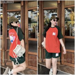 Đồ bộ thun cotton quần đùi áo tay ngắn in hình mèo kitty - DBO4587