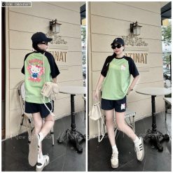 Đồ bộ thun cotton quần đùi áo tay ngắn in hình mèo kitty - DBO4587