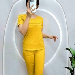 Đồ bộ quần lửng áo tay ngắn trơn in chữ nổi - DBO4590