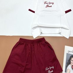 Đồ bộ thun nữ quần đùi cùng màu viền áo thêu chữ dirrest - DBO4592