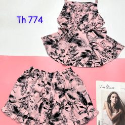 Đồ bộ quần đùi bèo áo dây in nhiều hoa - DBO4597