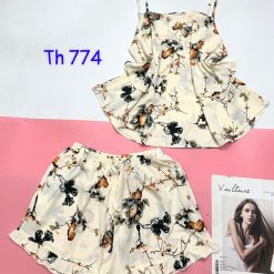 Đồ bộ quần đùi bèo áo dây in nhiều hoa - DBO4597