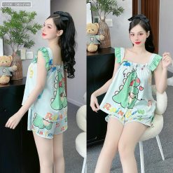 Đồ bộ quần đùi áo dây bảng bèo in nhiều hình thú dễ thương - DBO4598